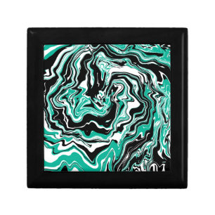 Turquoise, Black and White Marble Fluid Art Gift Box