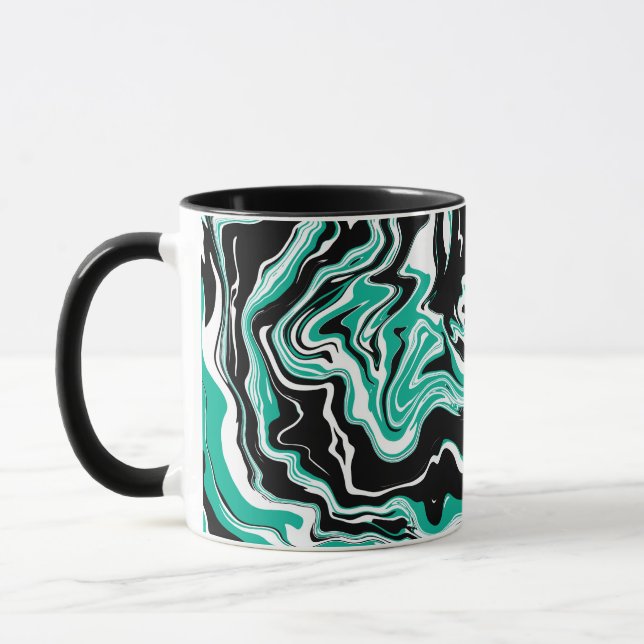 Turquoise, Black and White Marble Fluid Art Mug (Left)