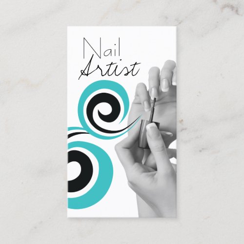 Turquoise Black and White Nail Technician Appointment Card