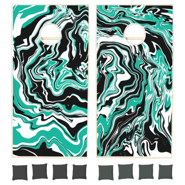 Turquoise, Black and White Swirls Marble like Cornhole Set (Set)