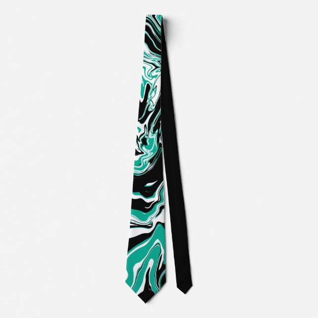 Turquoise, Black and White Swirls Marble like    Neck Tie (Front)