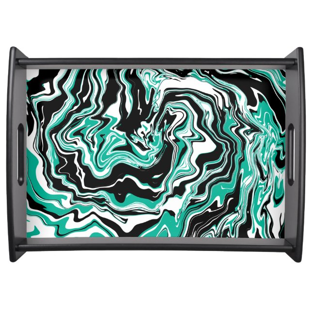 Turquoise, Black and White Swirls Marble like   Serving Tray (Front)