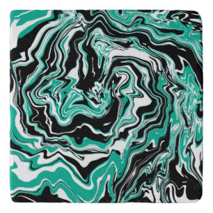 Turquoise, Black and White Swirls Marble like Trivet