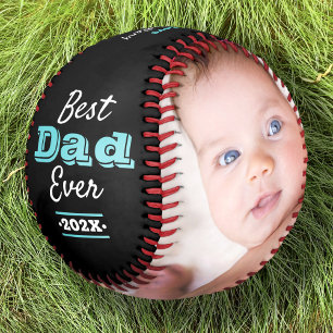 Turquoise Black Best Dad Ever Fun Typography Photo Baseball