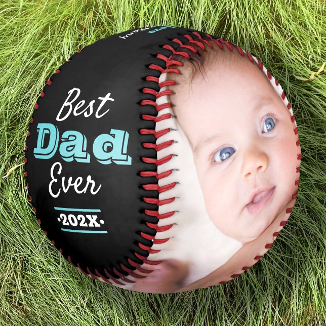 Turquoise Black Best Dad Ever Fun Typography Photo Baseball (Creator Uploaded)