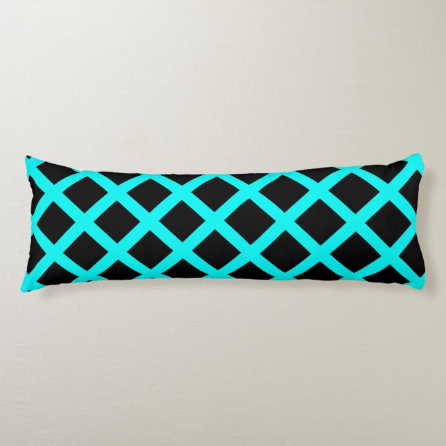 Turquoise Black Checker Diamond Stripes Pattern Body Pillow (Front)