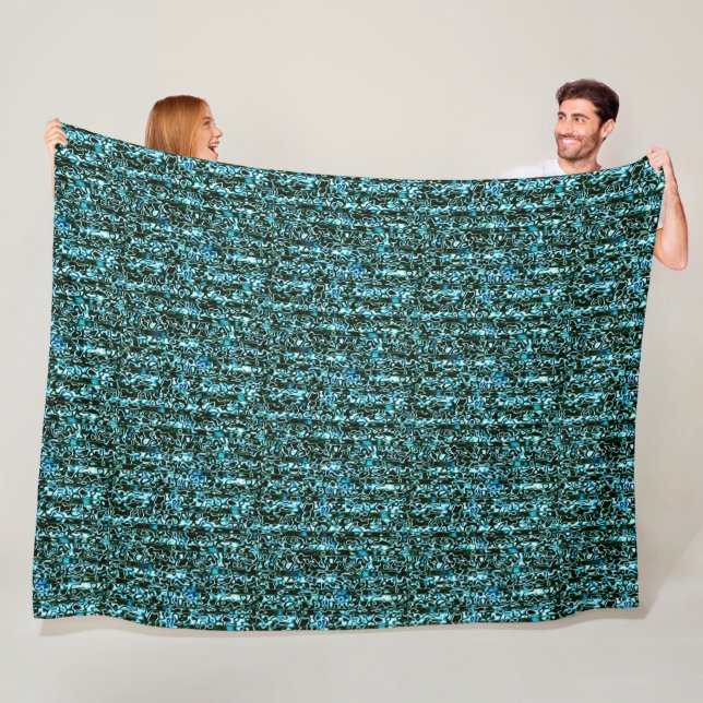 Turquoise & Black Cheetah Print Fleece Blanket (In Situ)