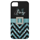 TURQUOISE BLACK CHEVRON GLITTER GIRLY