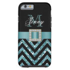 TURQUOISE BLACK CHEVRON GLITTER GIRLY