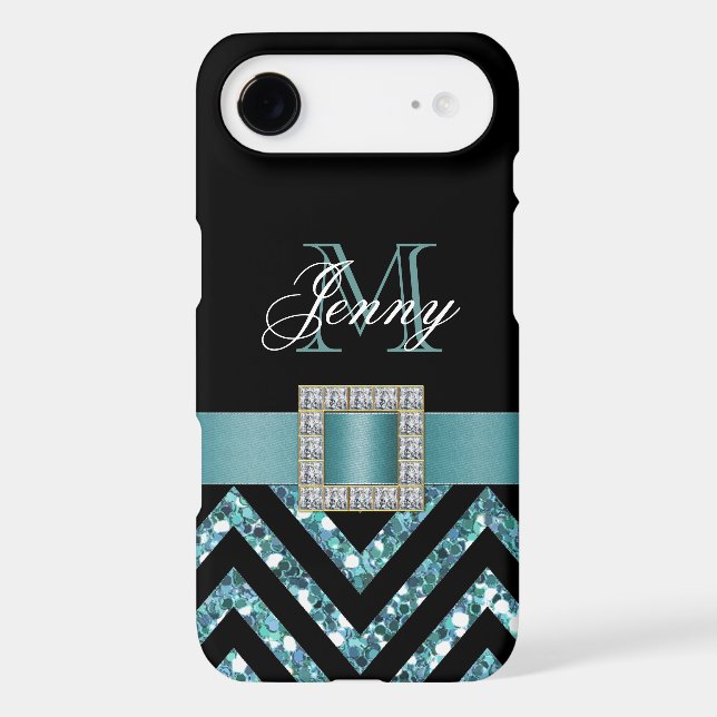 TURQUOISE BLACK CHEVRON GLITTER GIRLY Case-Mate SAMSUNG GALAXY CASE (Back)