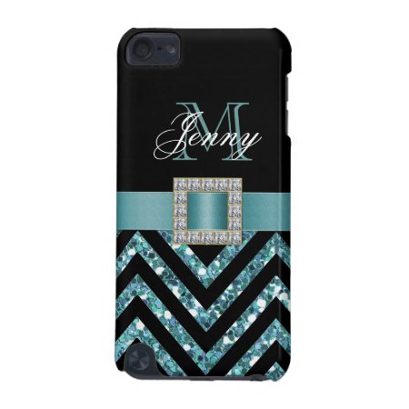 Turquoise Black Chevron Glitter Girly Ipod Touch 5g Cover