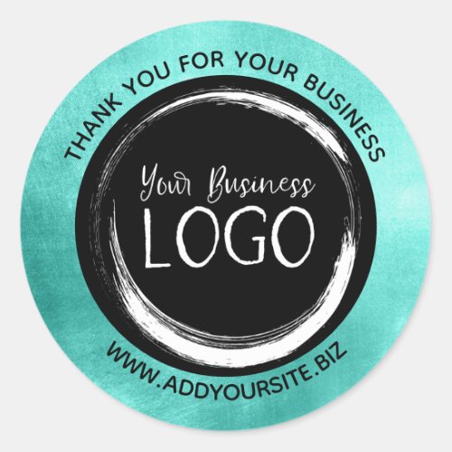 Turquoise Black Circle Thank You Business Logo Classic Round Sticker