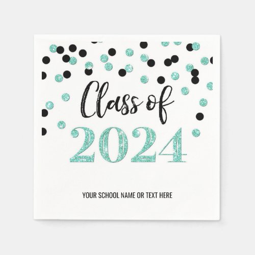 Turquoise Black Confetti Class of 2024  Napkins