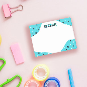 Turquoise Black Cool Stars Add Name Post-it Notes