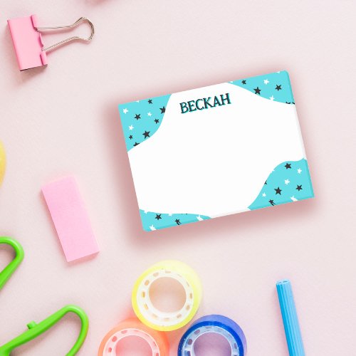 Turquoise Black Cool Stars Add Name Post_it Notes