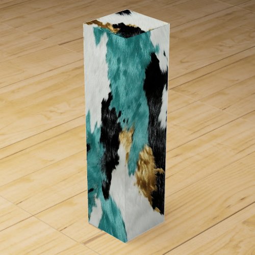 Turquoise Black Cream Gold Western Cowgirl Cowhide Wine Box