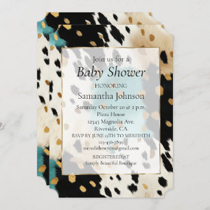 Turquoise Black Cream Gold Western Cowhide Invitation