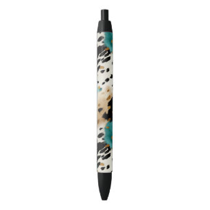 Turquoise Black Cream Gold Western Cowhide Pen