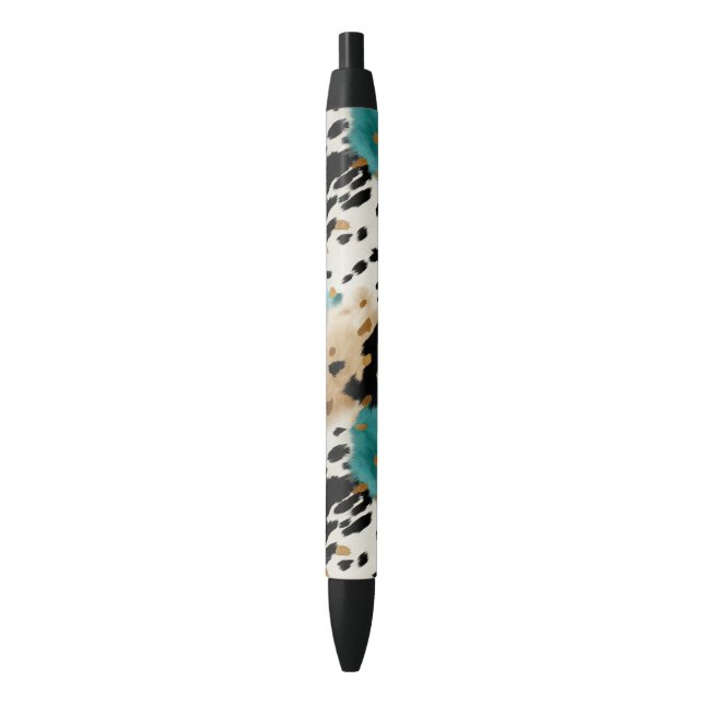Turquoise Black Cream Gold Western Cowhide Pen (Front Vertical)