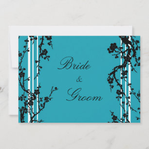 Turquoise Black Floral Wedding Invitation Card