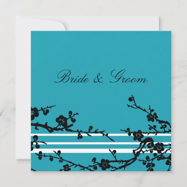 Turquoise Black Floral Wedding Invitation Card (Front)