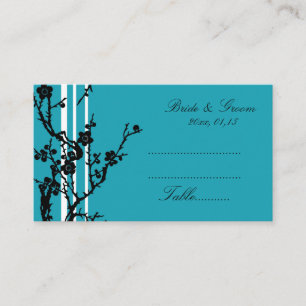 Turquoise Black Floral Wedding Place Setting Cards
