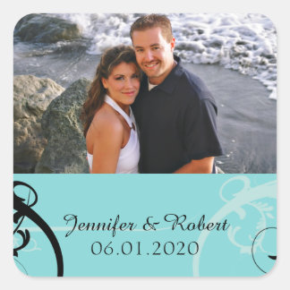 Turquoise Black Flourish Wedding Favor Sticker