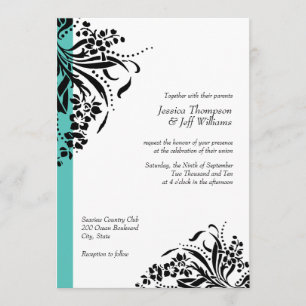 Turquoise & Black Flourish Wedding Invitations