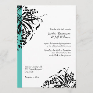 Turquoise & Black Flourish Wedding Invitations