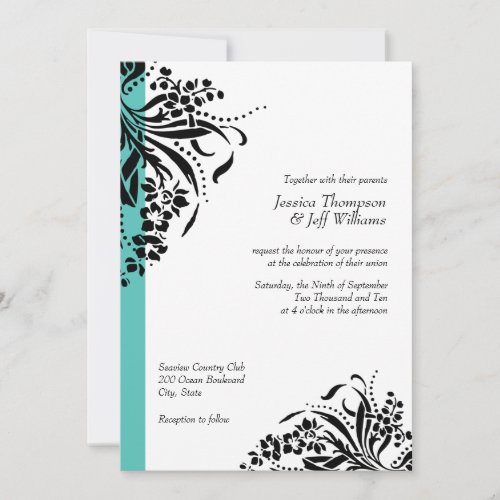Turquoise &amp; Black Flourish Wedding Invitations