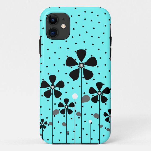 Turquoise & Black Flowers Case-Mate iPhone Case (Back)