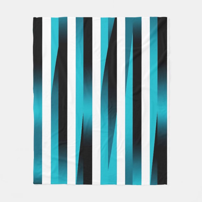 Turquoise Black Gradient Stripe Pattern Fleece Blanket (Front)