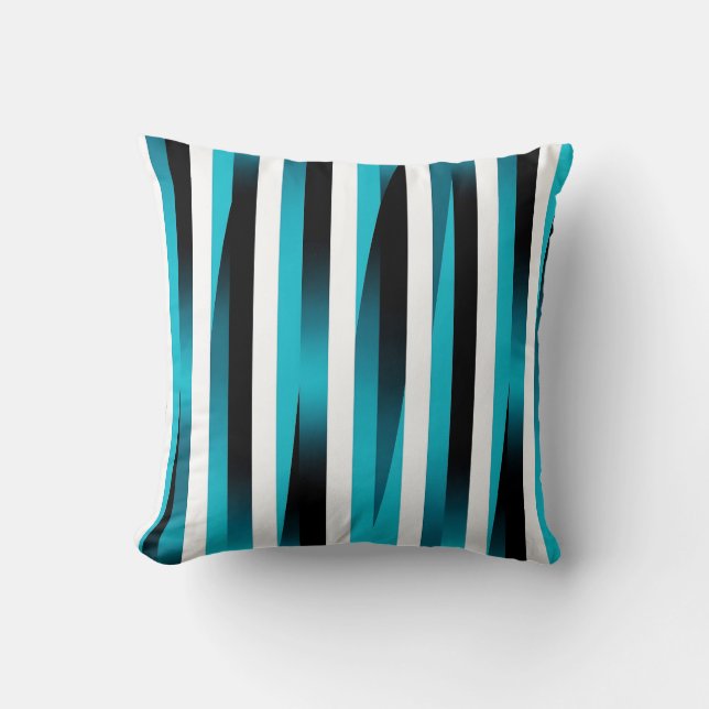Turquoise Black Gradient Stripe Pattern Throw Pillow (Front)