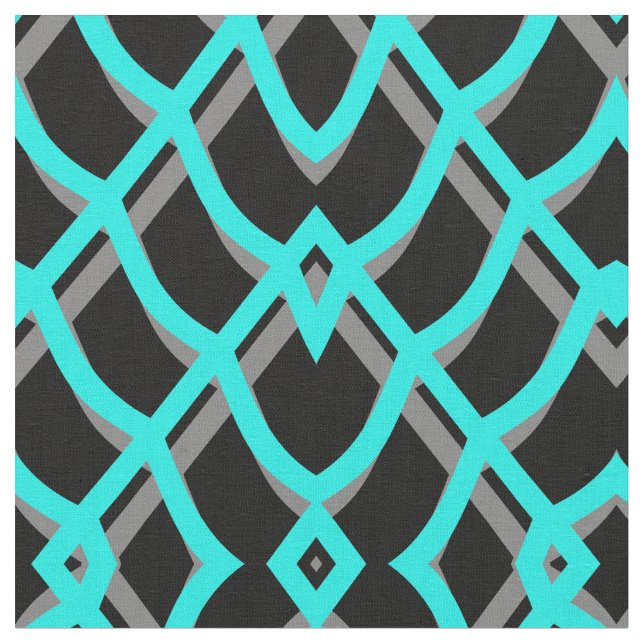 Turquoise, Black & Gray Geometric Fabric (Close Up)