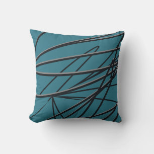 Turquoise Black & Grey Modern Elegant Abstract Throw Pillow