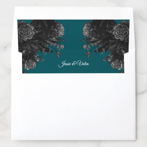 Turquoise Black Grey Roses Gothic Wedding Envelope Liner