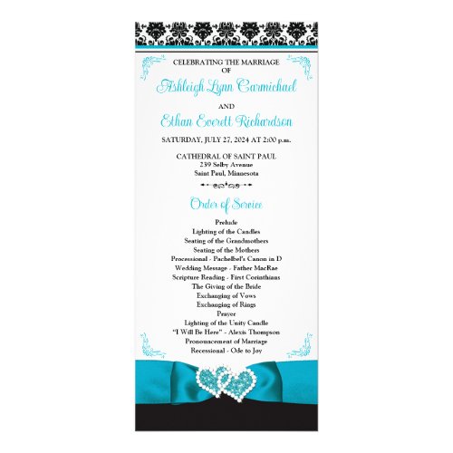 Turquoise Black Love Hearts Wedding Program