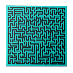 Turquoise Black Maze Lines Ceramic Tile