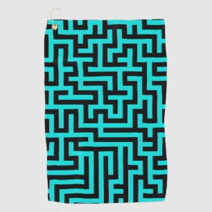 Turquoise Black Maze Lines Golf Towel