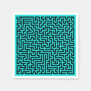 Turquoise Black Maze Lines Napkins