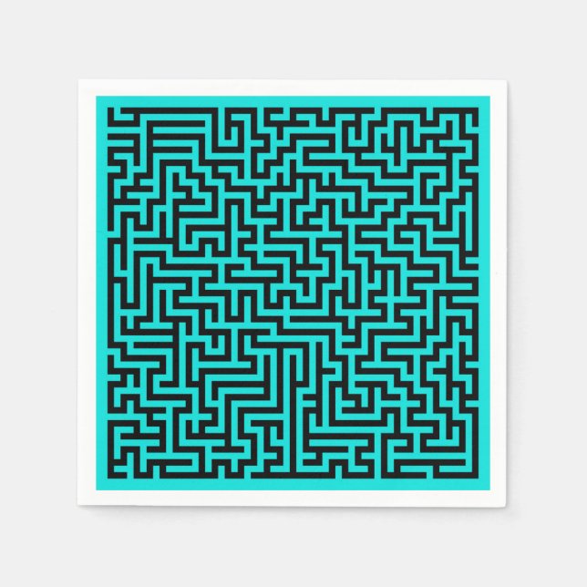 Turquoise Black Maze Lines Napkins (Front)
