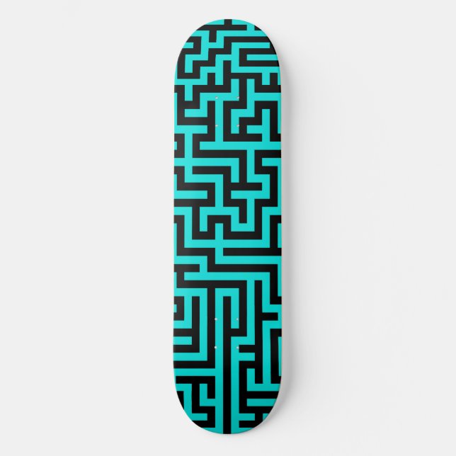 Turquoise Black Maze Lines Skateboard (Front)