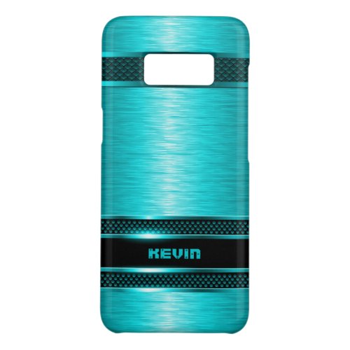 Turquoise  Black Metallic Brushed Aluminum Look Case_Mate Samsung Galaxy S8 Case