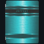 Turquoise & Black Metallic Brushed Aluminum Look iPad Smart Cover<br><div class="desc">Black and turquoise metallic design brushed aluminum look pattern. Custom and optional monogram. Design is available on other products and can be requested on any product we offer at. This is not a metal but image that looks metallic.</div>