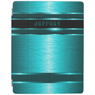 Turquoise & Black Metallic Brushed Aluminum Look iPad Smart Cover