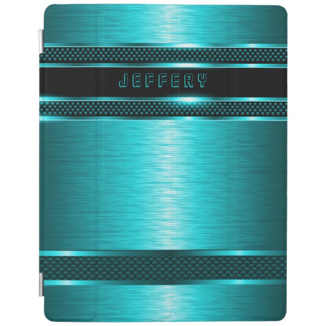 Turquoise & Black Metallic Brushed Aluminum Look iPad Smart Cover (Front)