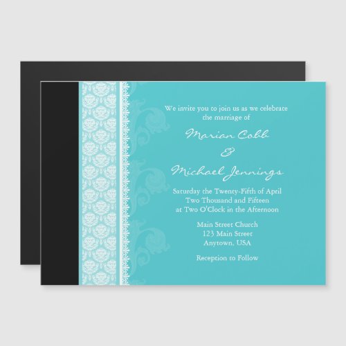 Turquoise Black Modern Magnetic Wedding Invitation