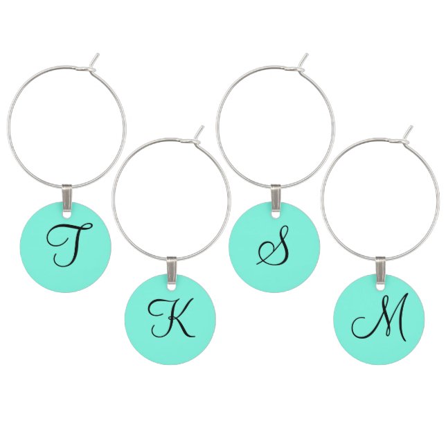 Turquoise Black Monogram Wine Charm (Staggered)