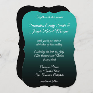 Turquoise Black Ombre Elegant Calligraphy Wedding Invitation