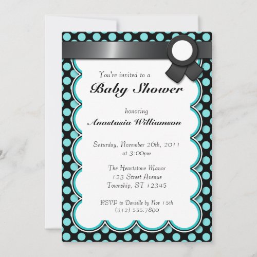 Turquoise &amp; Black Polka Dot Baby Shower Invitation